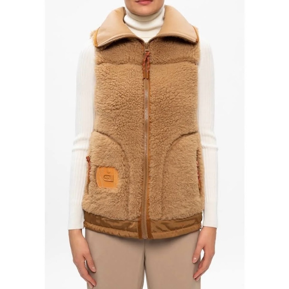 Coach Shearling Leather Tan Vest Jacket Outerwear BNWT - Picture 11 of 12